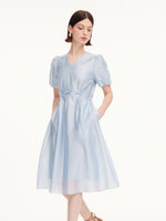 Lyocell Blend Bowknot Waist Women V-Neck Midi Dress GOELIA