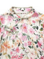 19MM Mulberry Silk Floral Print Side Twist Women Qipao Midi Dress GOELIA