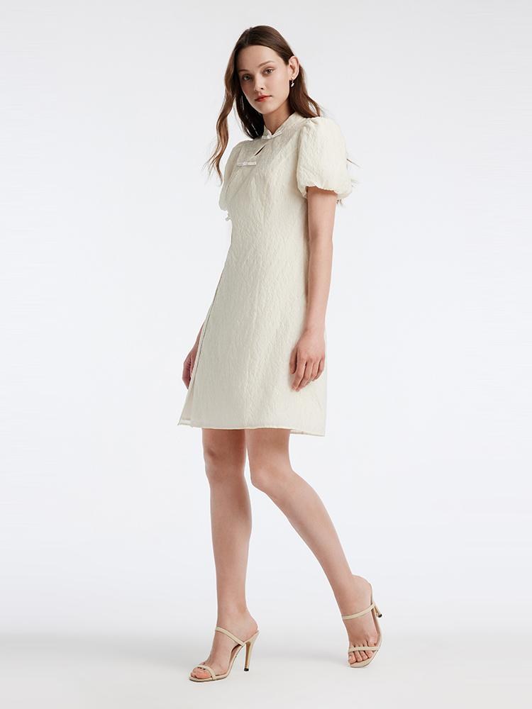 White Mandarin Collar Cheongsam Qipao Mini Dress GOELIA