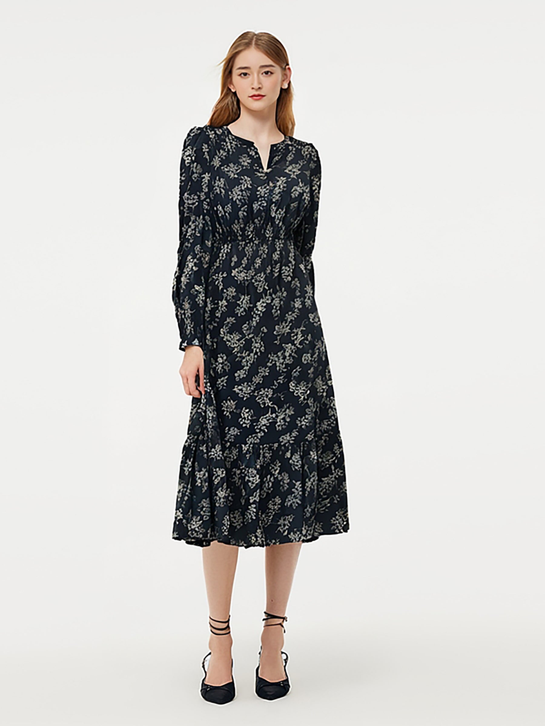 Floral Print Gathered Waist Women Maxi Dress GOELIA