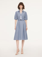 Acetate Tencel Linen Blend Women Midi Dress With Silk Scarf And Belt GOELIA