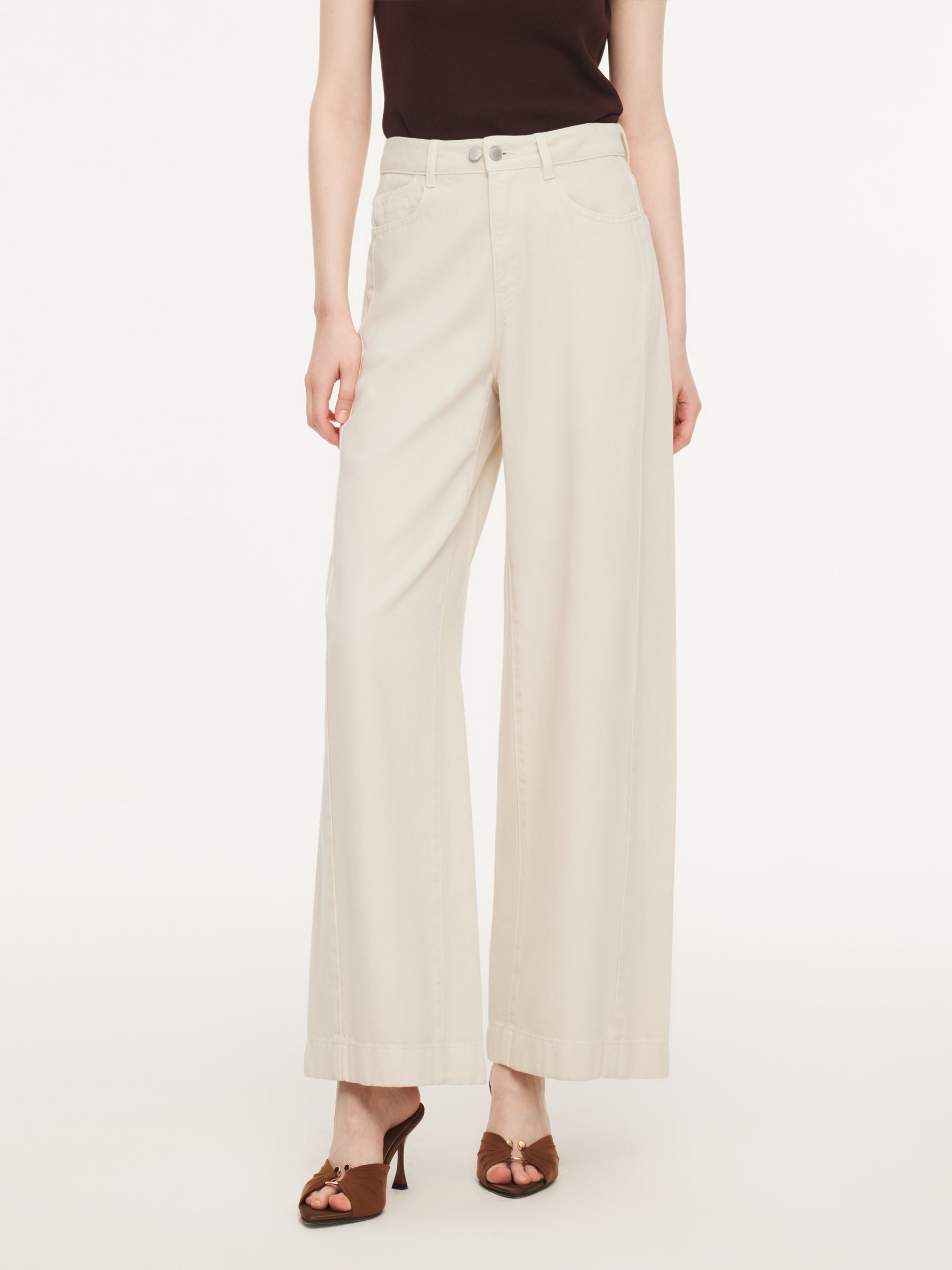 Tencel Cotton Blend Denim Women Straight Wide Leg Jeans GOELIA