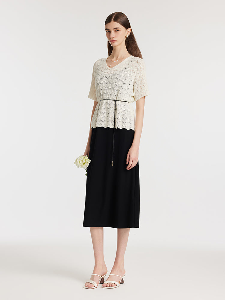 Openwork Knit Top And Strap Dress Two-Piece Set With Rope Belt GOELIA