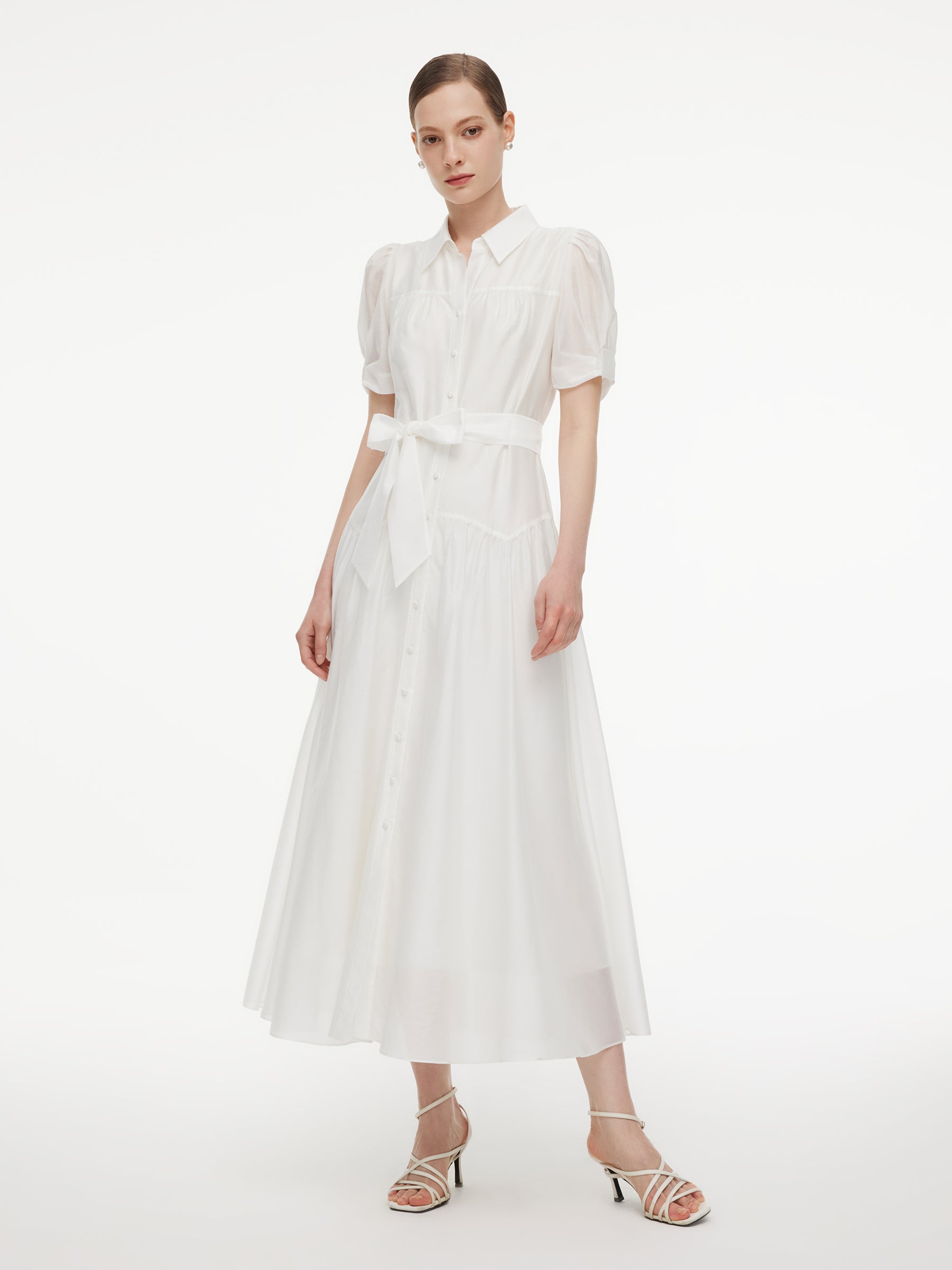 Lyocell Blend Women Belted Maxi Shirt Dress GOELIA