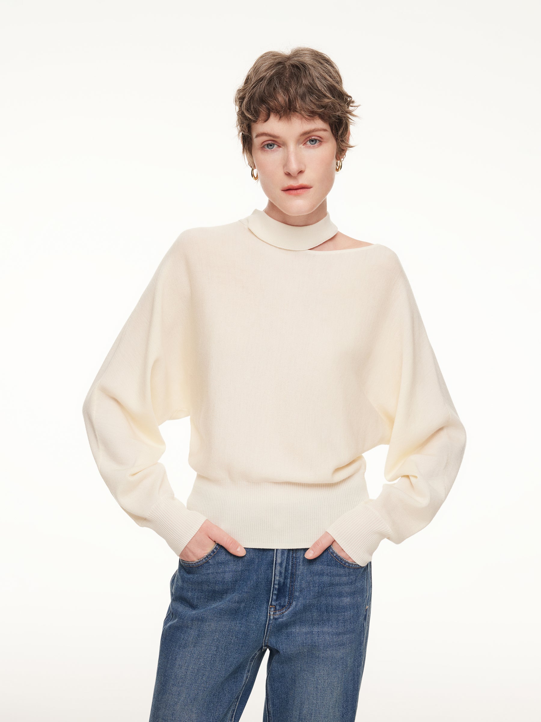 100% Wool Cut Out Women Sweater GOELIA