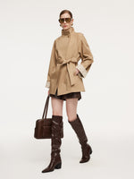 Cotton Stand Collar Lace Cuffs Women Self-Tie Belt Trench Coat GOELIA