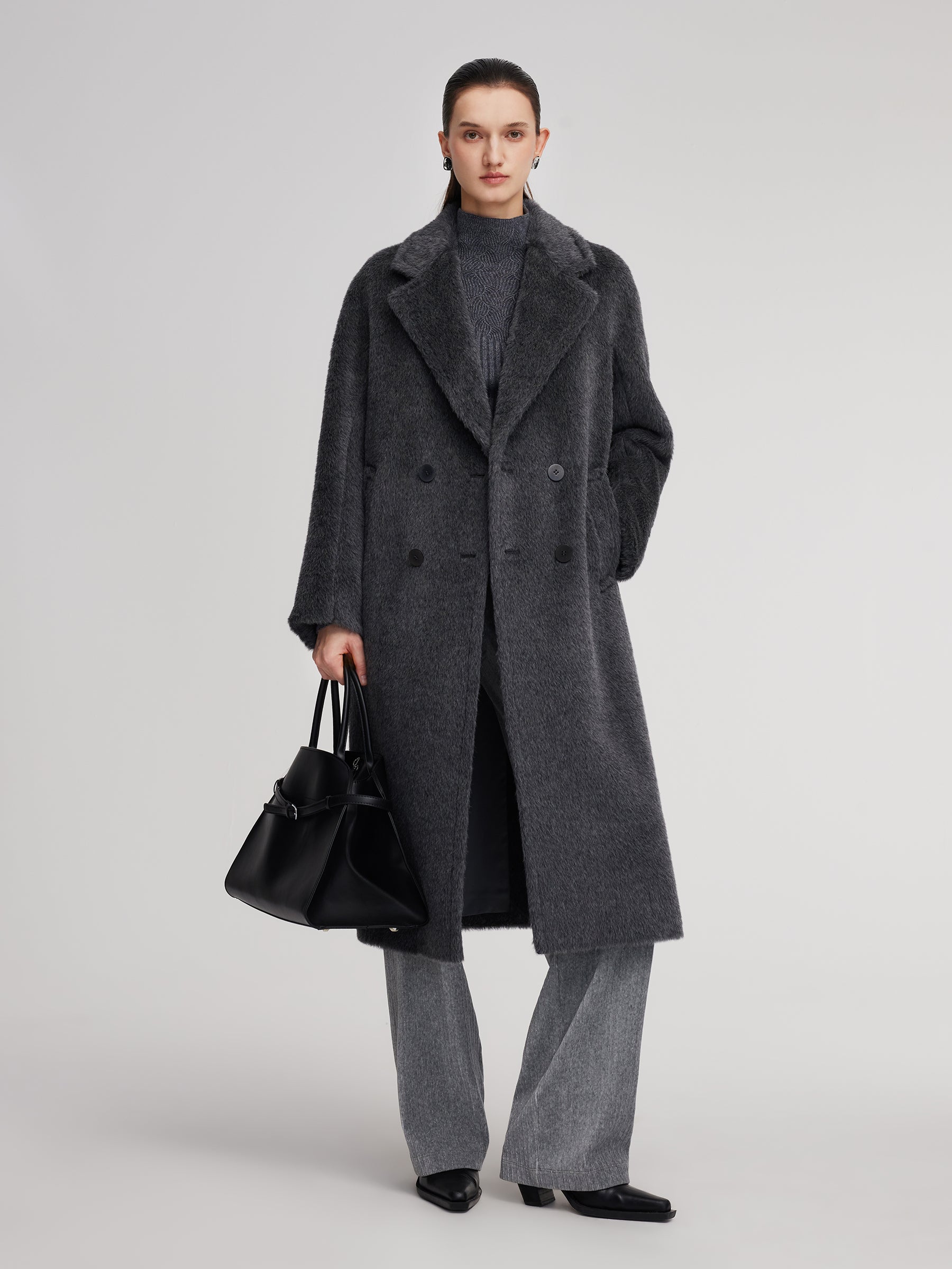 Brushed Alpaca Wool Blend Unisex Overcoat GOELIA