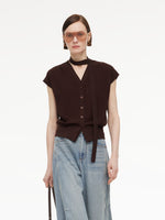 [Preview] Lyocell Blend V-Neck Women Knit Top With Ribbon GOELIA
