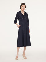 Linen Blend Stretch Women Belted Trench Midi Dress GOELIA