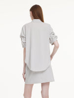 Lyocell Linen Blend Mock-Layered Women Mini Shirt Dress GOELIA