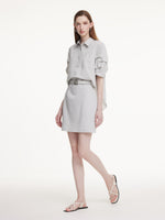 Lyocell Linen Blend Mock-Layered Women Mini Shirt Dress GOELIA