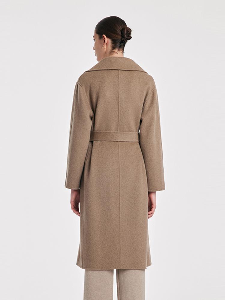 Slim Waisted Mid-length Lapel With Belt Coat main image 0