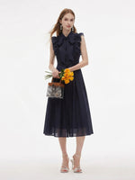 Lyocell Blend Ruffle Women Maxi Dress With Ribbon GOELIA