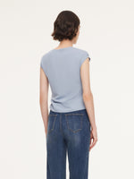 Tencel Blend Asymmetrical Hem Women Knit Top With Ribbon GOELIA