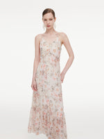 10MM Mulberry Silk Floral Print Women Strap Maxi Dress GOELIA