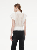 100% Cotton Ruffle Sleeve Women Blouse With Detachable Scarf Buckle GOELIA