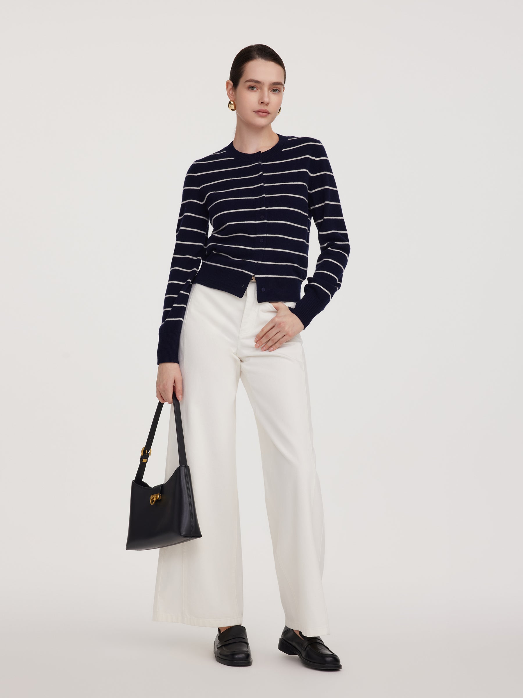 100% Wool Stripe Women Cardigan GOELIA