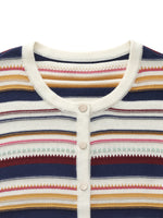100% Cotton Multicolored Stripe Women Cardigan GOELIA