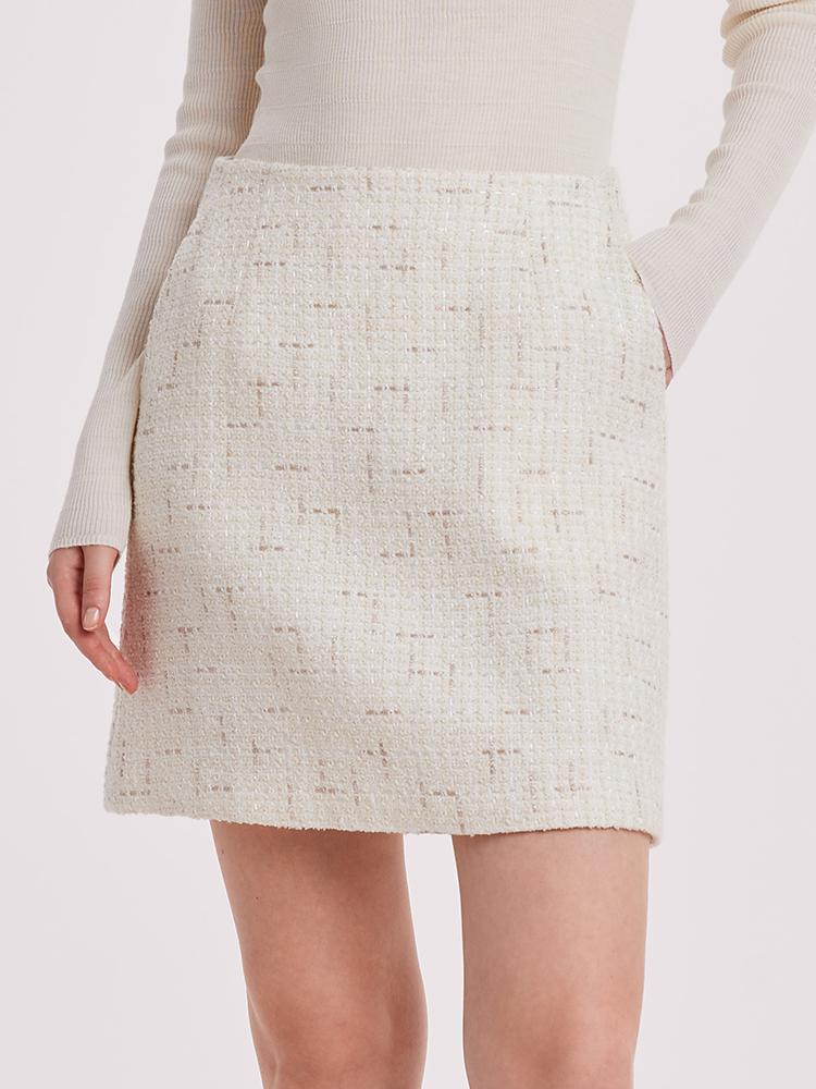 White A-Line Tweed Mini Skirt GOELIA