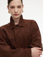 Faux Suede Bubble Hem Women Zip-Up Cropped Jacket GOELIA