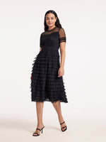 Short Sleeve Tulle Tiered Maxi Dress GOELIA