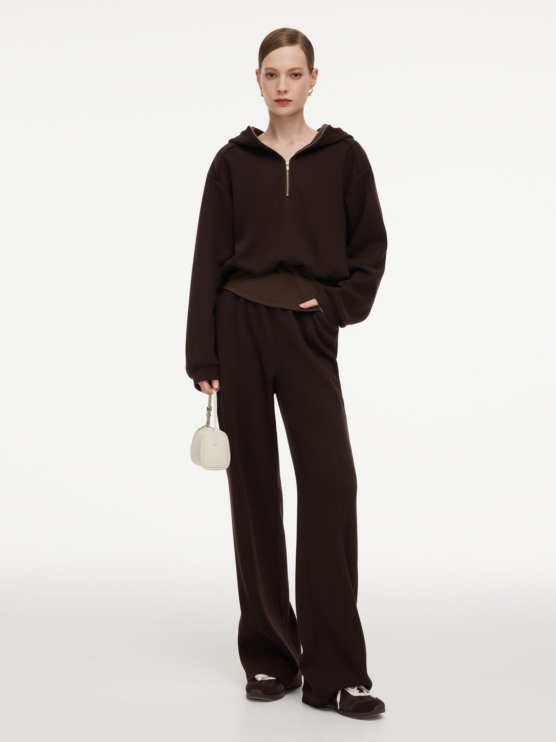 Half-Zip Hoodie And Pants Knit Two-Piece Set GOELIA