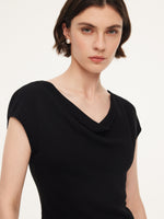 Tencel Mulberry Silk Cowl Neck Women Cap Sleeve Knit Top GOELIA