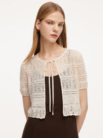 Tie Front Openwork Cardigan And Knit Strap Dress Two-Piece Set GOELIA