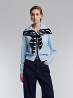 [Preview] Lyocell Wool Blend Contrast Trim Women Zip-Up Cardigan GOELIA