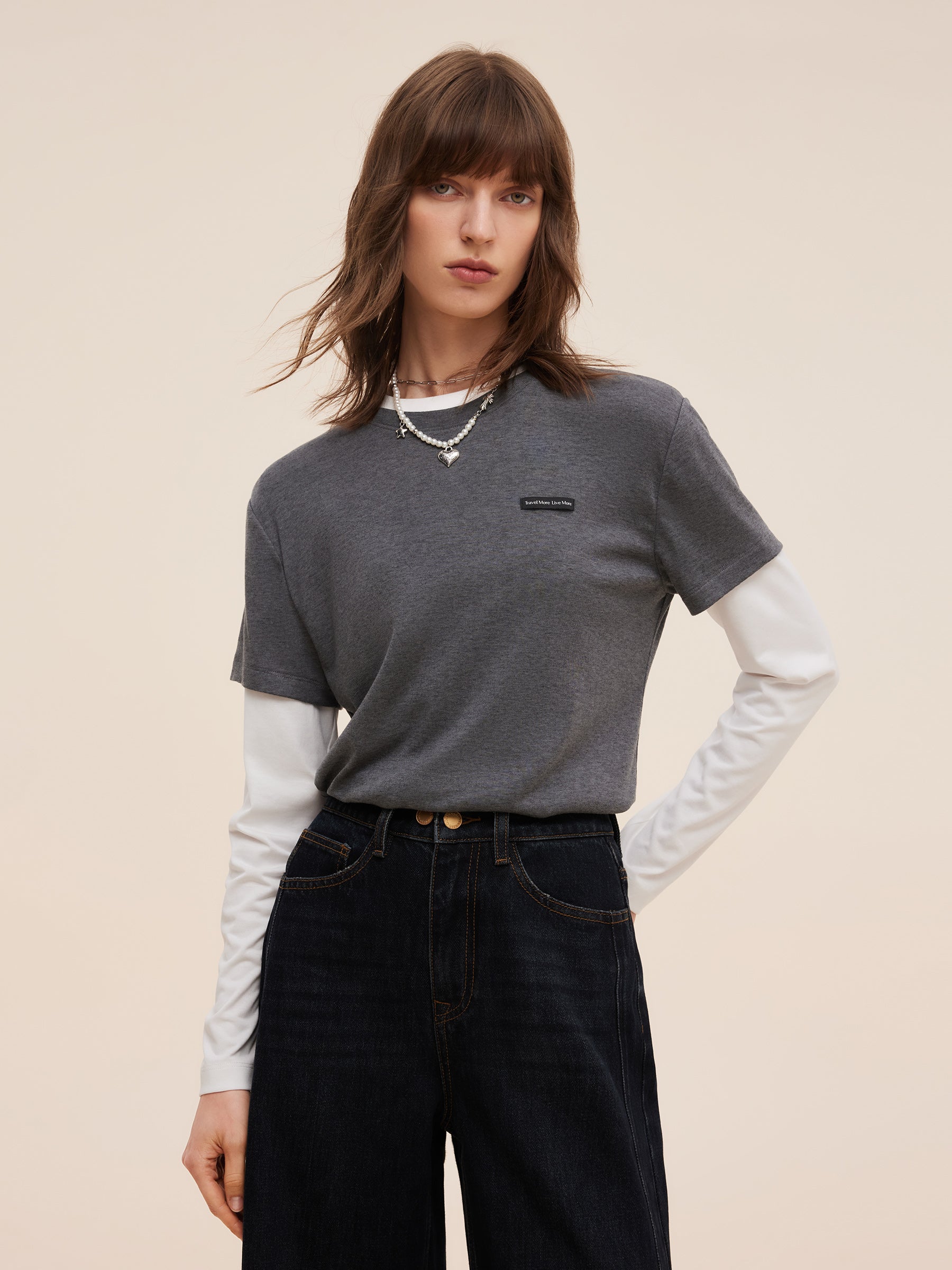 Knit Tank And T-Shirt And Long Sleeve Top Three-Piece Set GOELIA