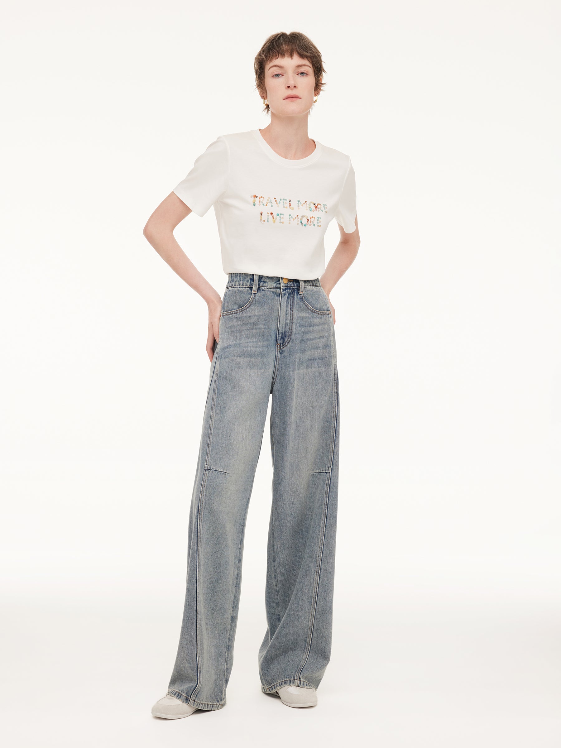 100% Cotton Denim Women Curved-Leg Jeans GOELIA