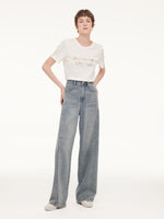 100% Cotton Denim Women Curved-Leg Jeans GOELIA