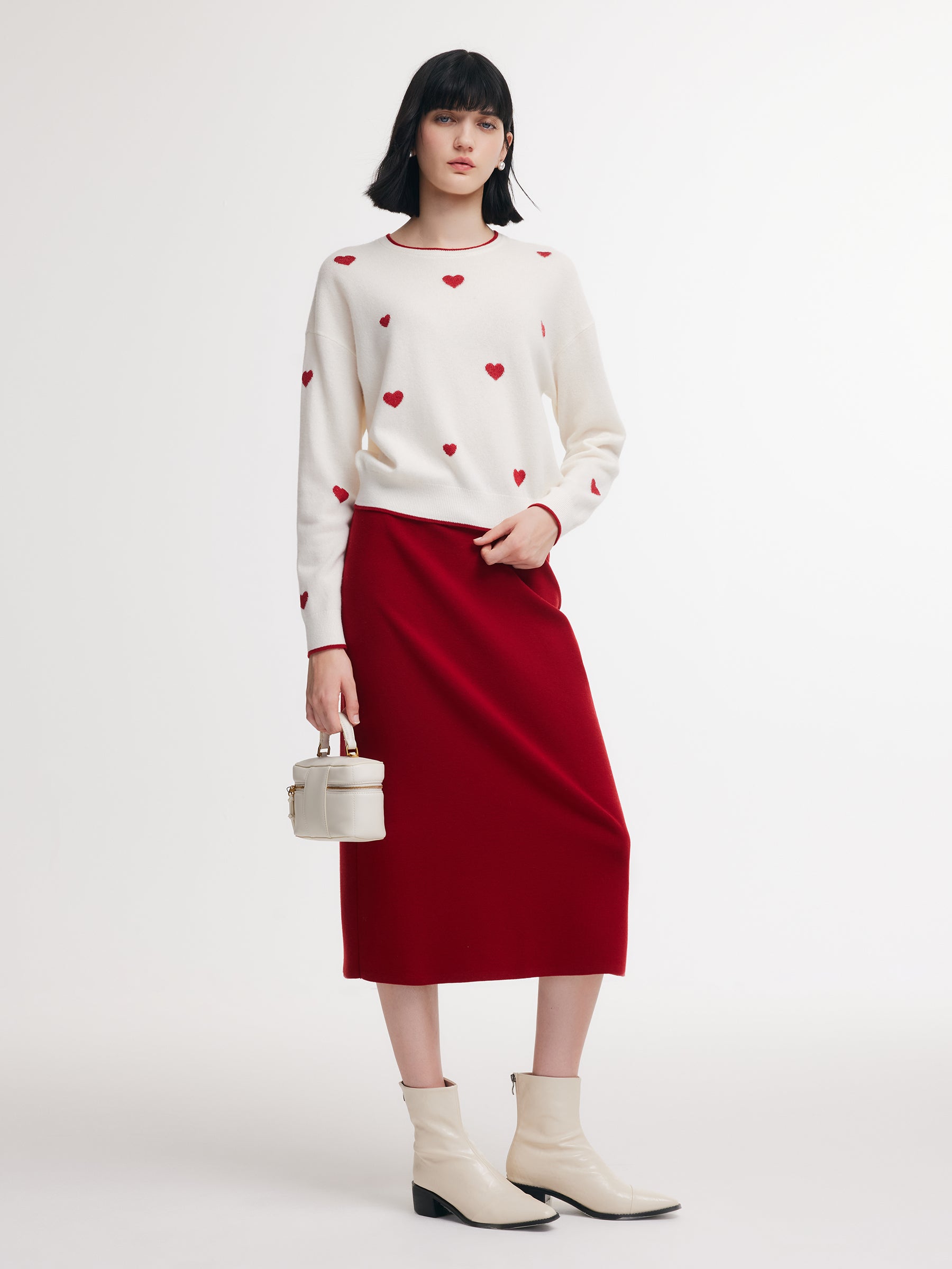 [Preview] Lyocell Wool Blend Jacquard Knit Top And Skirt Two-Piece Set GOELIA