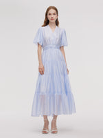 A-Line V-Neck Women Pleated Tiered Maxi Dress GOELIA