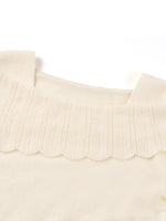 Wool Blend Rhinestone Scalloped Boat Neck Women Knit Top GOELIA