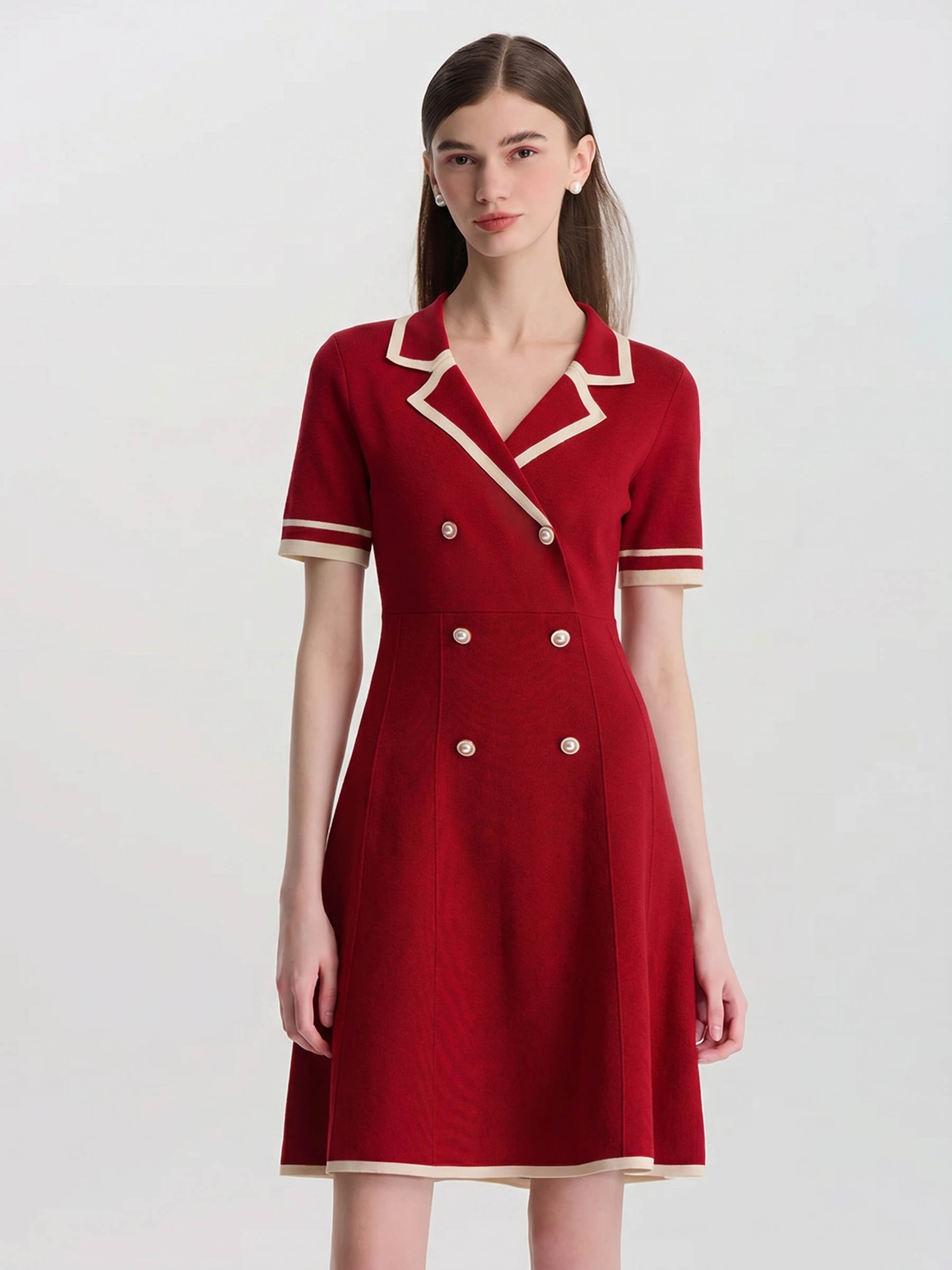 Tencel Blend Contrast Trim Women Lapel Knit Mini Dress GOELIA
