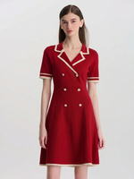 Tencel Blend Contrast Trim Women Lapel Knit Mini Dress GOELIA