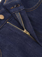 Denim Curved-Leg Women Jeans With Leather Belt GOELIA