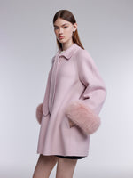 [Preview] Tencel Wool Tie-Neck Women Coat With Detachable Fur Cuffs GOELIA