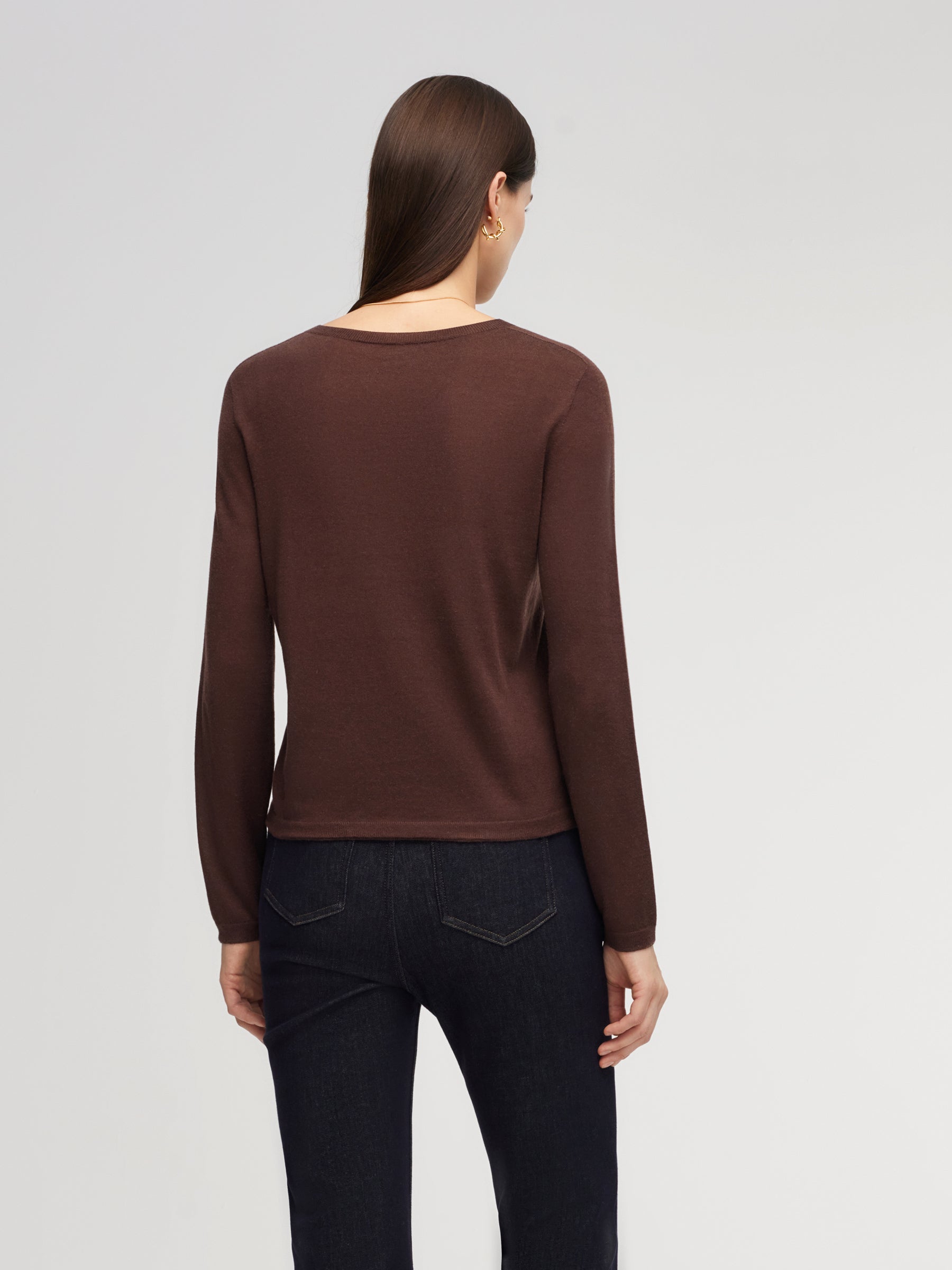 Cashmere Mulberry Silk Lyocell Blend Crew Neck Women Knit Top GOELIA