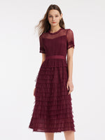 Short Sleeve Tulle Tiered Maxi Dress GOELIA