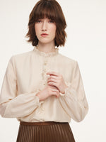 Acetate Modal Blend Ruffle Neck Women Shirt GOELIA