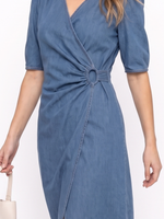 Denim Look V-Neck Women Wrap Maxi Tea Dress GOELIA