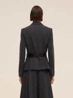 Worsted Wool Blend Women Blazer With Fringe Scarf And Belt GOELIA