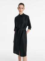 18 Momme Xiang Yun Silk Single-Breasted Women Midi Shirt Dress With Belt GOELIA