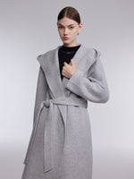 [Preview] Double-Faced Wool Yak Silk Blend Women Hooded Wrap Overcoat GOELIA