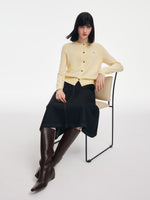 100% Merino Wool Contrasting Buttons Women Cardigan GOELIA