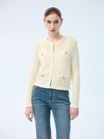 100% Wool Open Knit Women Cardigan GOELIA