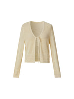 100% Cotton Openwork Tie Front Women Cardigan GOELIA