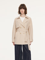 Worsted Wool Blend Women Mid Length Wrap Trench Coat GOELIA